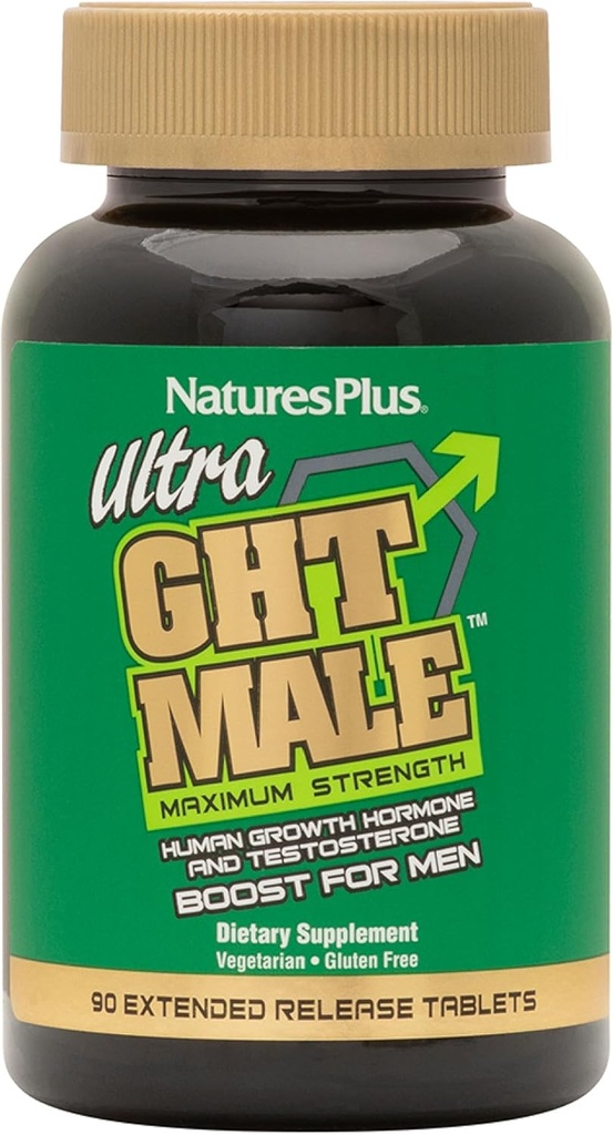 NaturesPlus Ultra GHT Maschio Extended Release Bilayer Tablets - 90 Integratori Vegetariani - Testosterone naturale massimo & ormone umano della crescita Boost- Gluten-Free - 30 Serve