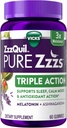 ZzuzQuil PURE Zzzes Triple Action, Melatonin Ghommies, Melatonin 6mg, 3X Melatonin, Aid amb Ashwagandha, tranquil·litzat, acció antioxint, Aids per a adults, 60 Glein Gabyes