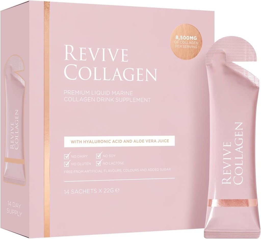 Revive Colagen Premium 8,500 mg Hidrolyzed Marine Colagen Suplimente Beţi cu Adăugat Acid hialuronic & Aloe Vera pentru Piele Sanatos, Păr, Nails & Articulații 