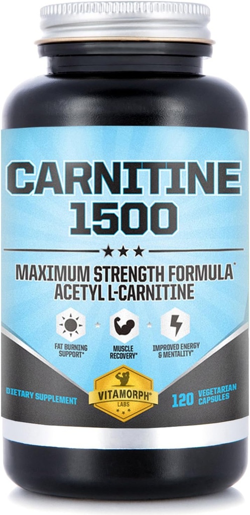 Carnitina 1500 - Acetil L-Carnitina 1500mg Massima resistenza Carnitina Supplemento - Supporta Energia, Memoria, Focus e gestione della perdita di peso - 120 capsule vegetariane