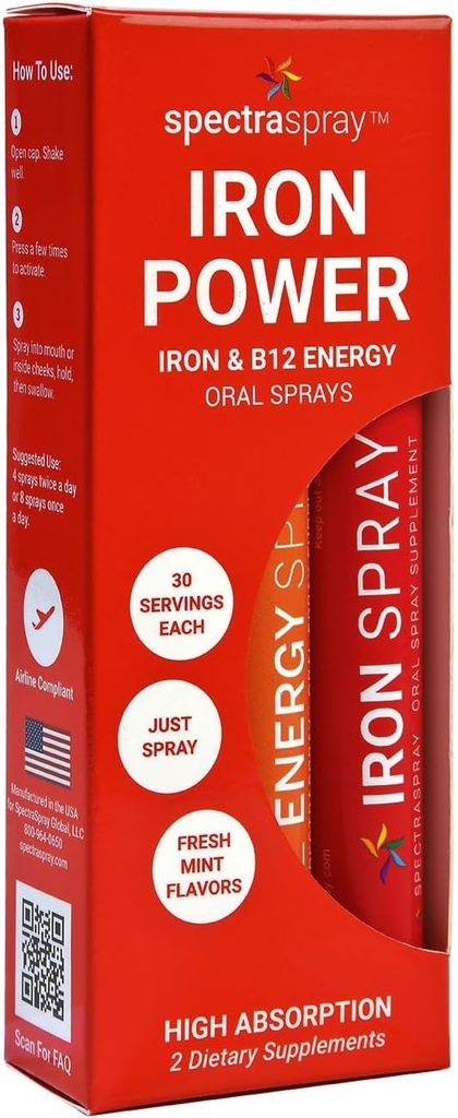 Espectuós Iron i B12 Virquid Oral Ruixim Kit - La puntuació del ferro com un Daily Mad i B12. Vegan, Guten Free & Altament efectiu, 30 dies de camp per polvor