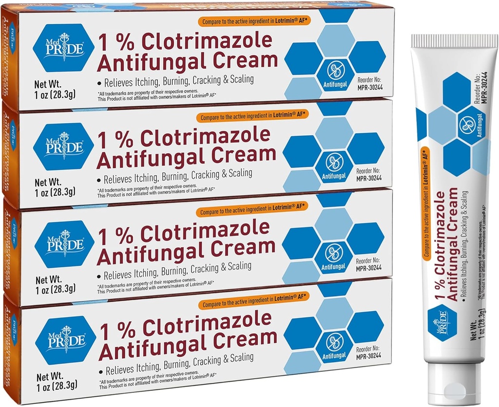 MED PRIDE Clotrimazole Antifungal Cream 1 percent Treats Athlete's Foot Jock Itch Ringworm Relieves Itching Skin Care Treatment for Baby 4 Pack
