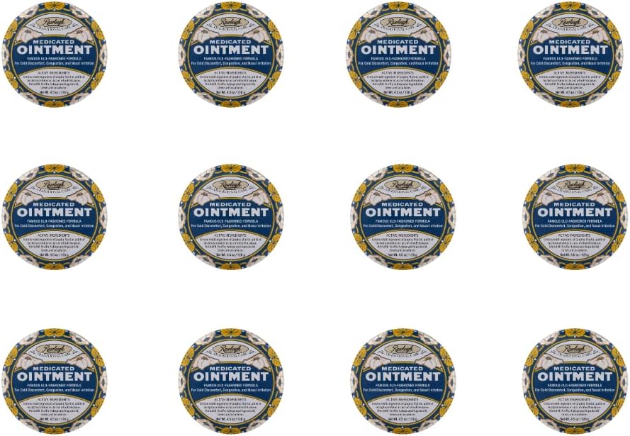 Rawleigh Medicated Ointment: 4.5 oz Blue Tin, Themalicher Chest Rub für Kälte, Nasal Congestion, Minor Aches und Schmerz, mit Camphor, Menthol & Eucalyptus, Non-Greasy Formel - Paket von 12