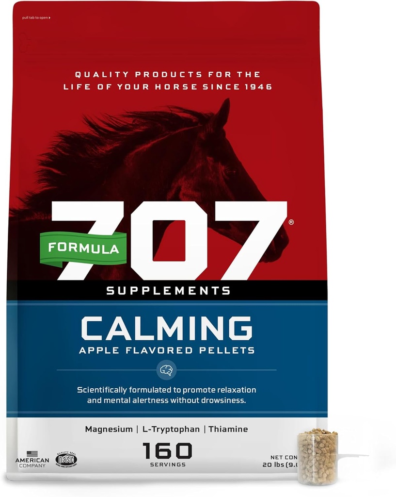 Formula 707 Calming Equine Supplemento 20LB Bag – 160 Serve – Rilievo di ansia e messa a fuoco avanzata per cavalli – L-Tryptophan, Thiamine & Magnesio