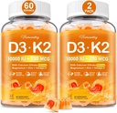 Vitamina D3 K2 5000 UI / 10000 UI Gume pentru adulţi - K2 D3 Suplimentul de vitamine cu 600 mg calciu, K2 (MK-7) 200mcg, magneziu, zinc, Omega-3 - Susţine absorbţia de calciu şi sănătatea imună