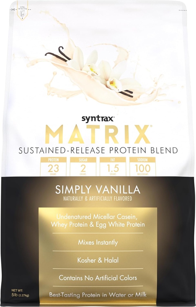 Синтракс Nutrition Matrix - Sustained-Release білок суміш, просто Vanilla 5 фунтів. Реальні Ванільські Бобові характеристики