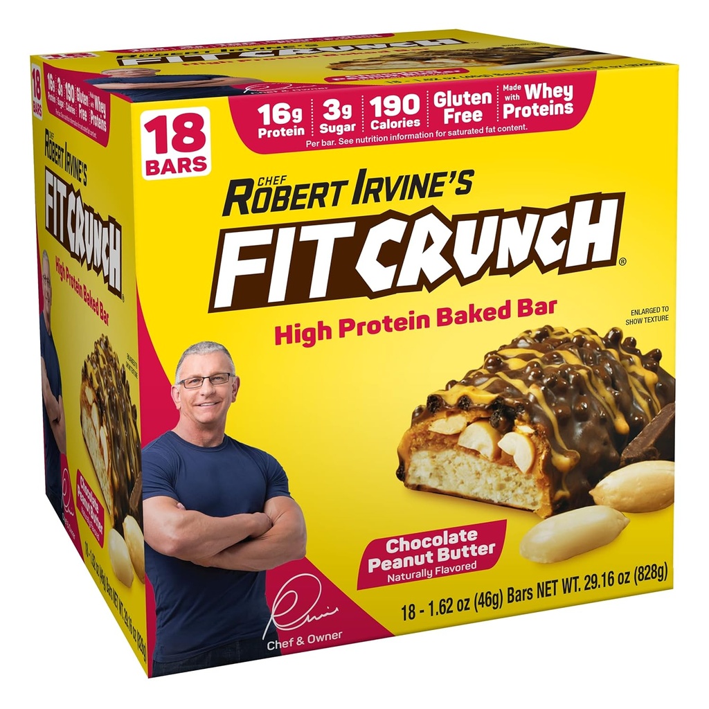 FITCRUNCH Snack Size Protein Bars, 6-kihiline küpsetatud Bar, 3 g suhkrut ja pehme koogi tuum (18 baari, maapähklivõi)