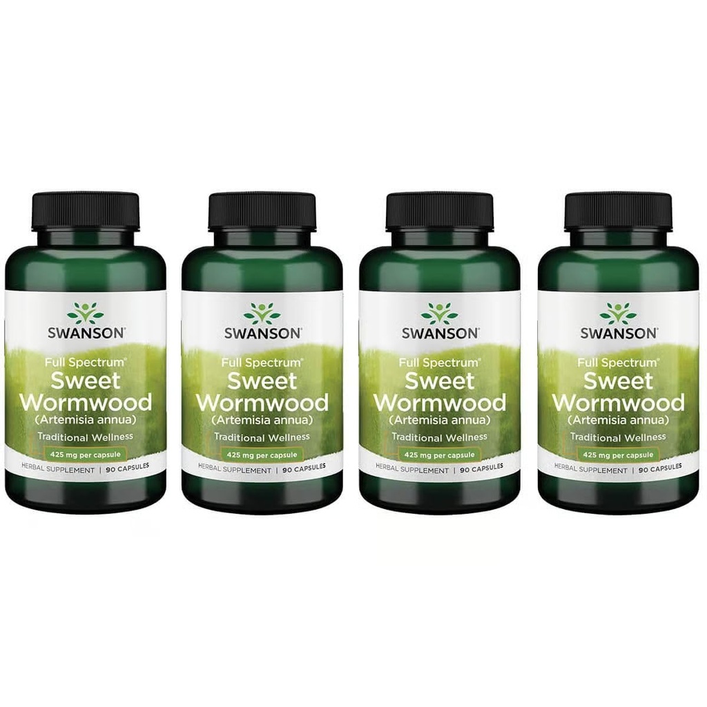 Swanson Sweet Wormwood - May Promote GI Gut Health, Microbial Balance & Digestive Health Support - Herbal Supplement with Artemisinin - (90 Capsules, 425mg Each) 4 Pack