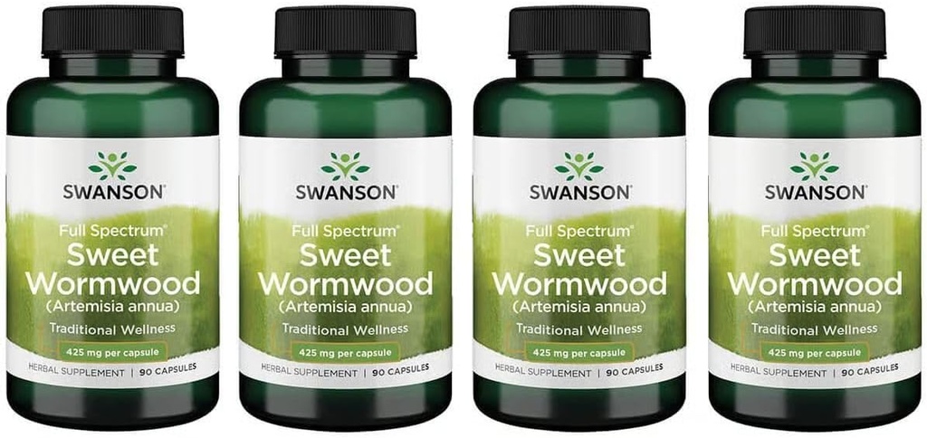 Swanson doce Wormwood - Pode promover a saúde do intestino GI, equilíbrio microbial e apoio digestivo à saúde - Suplemento de ervas com Artemisinin - (90 cápsulas, 425mg cada) 4 embalagem