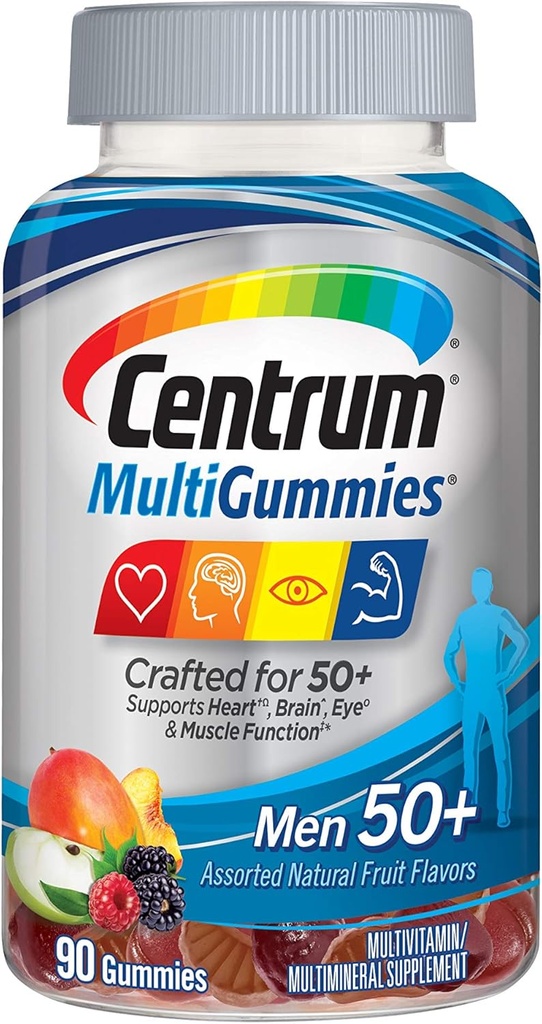 Centrum MultiGummies Kummy Multivitamiini naistele 50 Plus, Vitamiin D3, B6 ja B12, Multivitamiini / Multimineral Supplement - 90 Count