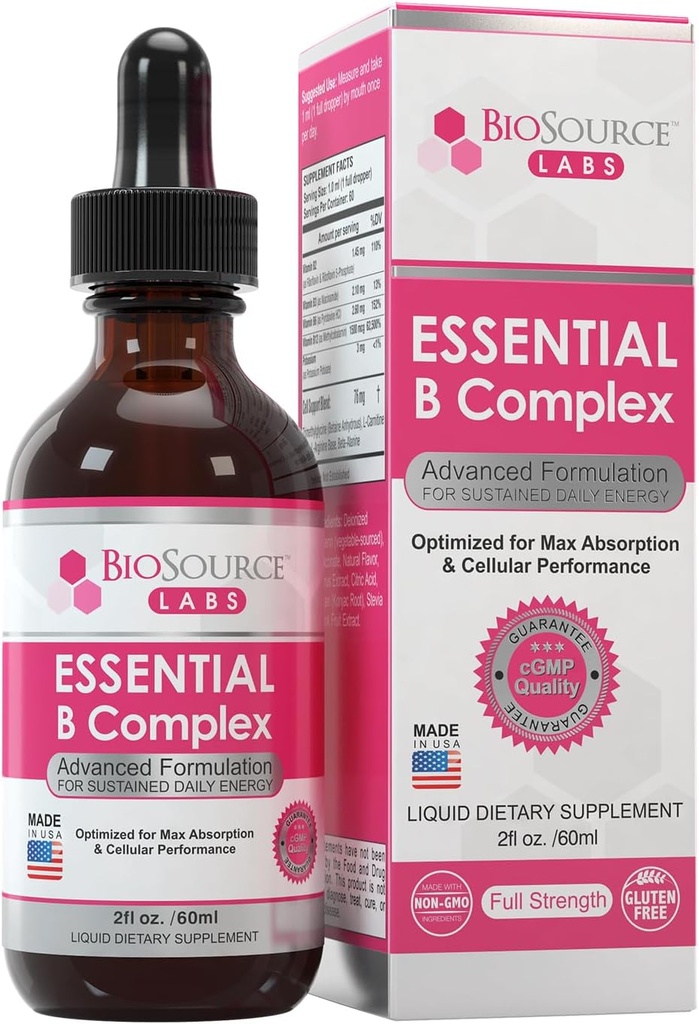 Essential B Complex - Daily Vegan Vitamin B-Complex Sublingual Liquid Drops w/Methyl B12 (2oz / 60ml Fles) - 60-Day Supply