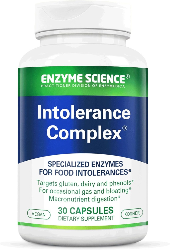 Enzyme Science Intolerance Complex, 30 קפסולות תמיכה מקיפה עבור Sensitivities Common Digestive Gluten, Casein, Phenol Sensitivities, and Complex Carbohydrates Intolerance Relief