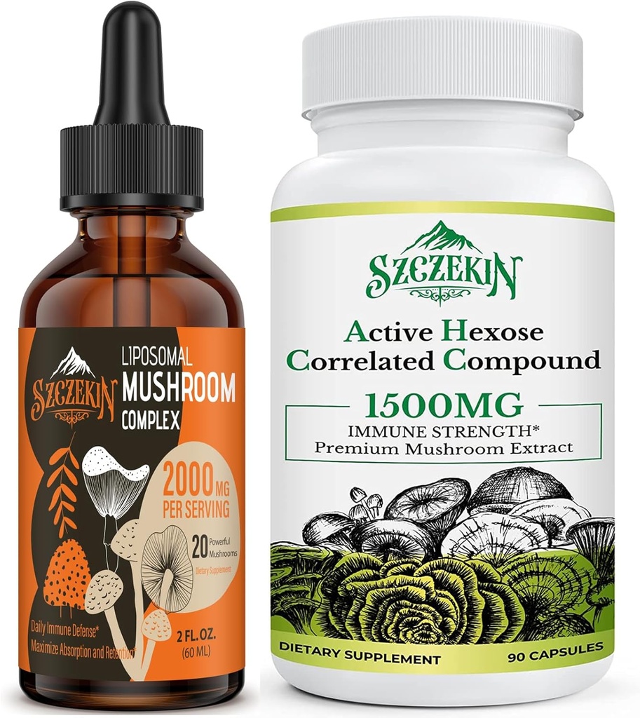 Compus activ de hexazoză Corlegated 1500 mg Supliment 90 Capsule Bundle cu 2000mg Liposomal Mushroom Drops 30 Servings