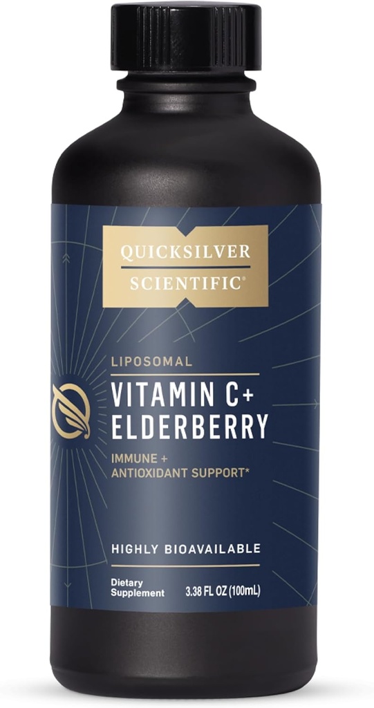 Quicksilver Scientific Lipomadal Vitamin C + Elderberry - Lipomal Vitamin C 100mg with Superior Absorpsi Technology & Tocotrienol - Antioksidant & Imune Dukung Tonic (100ml)