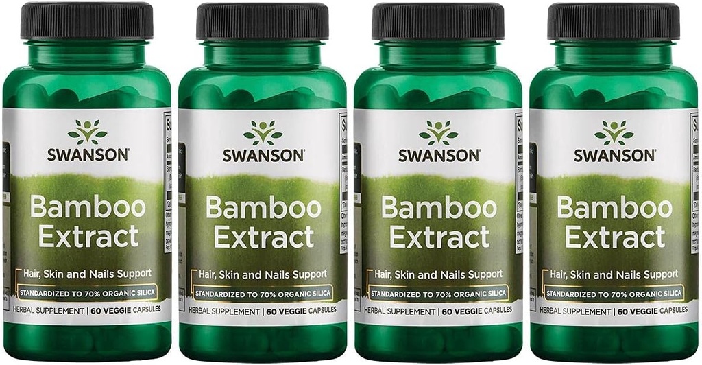 Swanson Bamboo va extreure - cabell natural, pell i Nals suplementaris - 70% Scilica Content que permet el càlcul de formatió i creixement Bone - (60 Veggie Capules, 300mg cada) paquet 4
