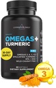 Livingood Daily Triple Omega 3 6 9 Suplemento Mais Curcumina Acumérica, DHA e EPA, Suplementos de óleo de peixe para saúde do cérebro e coração e apoio conjunto, Absorção avançada, Glúten Livre, Não OGM, 60 Softgels