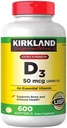 Kirkland parašas Papildomas stiprumas D3 50 mcg, 600 Softgels