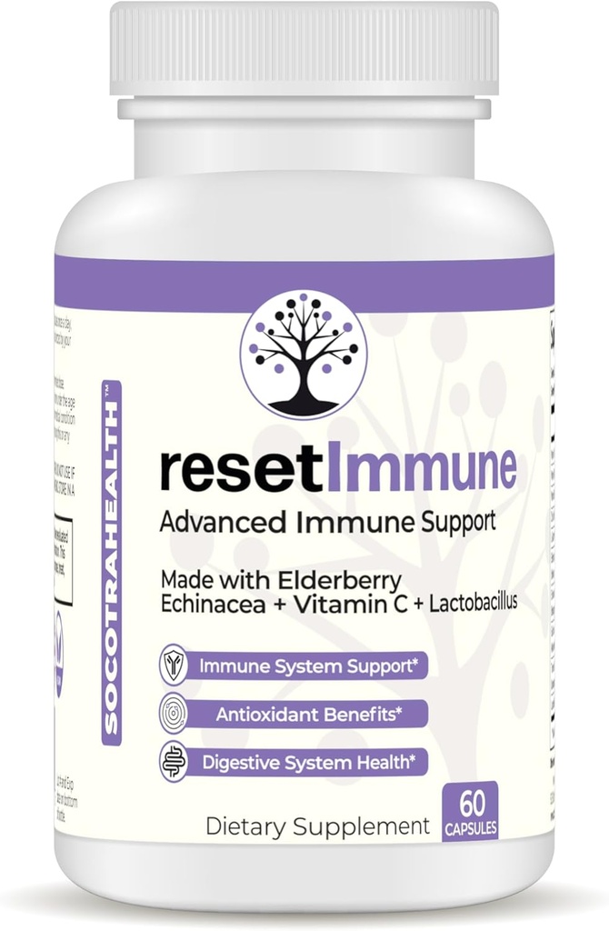 איפוס Immune - Advanced Immune Support - עם Elderberry, Echinacea, ויטמין C, Lactobacillus - 60 קפסולות טבעוניות