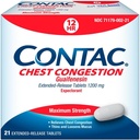 Contac Borstcongestie, maximale sterkte Expector Controls Hoest en Thins en Loosens Mucus, Uitgebreide Release Tablets, Guaifenesin 1200 mg, Uitgebreide Release Tablets, 21 Tellen
