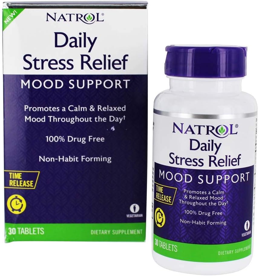 Natrol daglig stress relief 100 mg, kosttilskudd, Mood + stress, 30 tabletter, 30 dagers forsyning