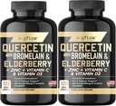 Quercetin Bromelain Zinc bitamina C D Elderberry - 120 Veggie kapsulak, ez-GMO, Gluten-Free | Immune Support Supplement | Made in USA | 4 months Supply