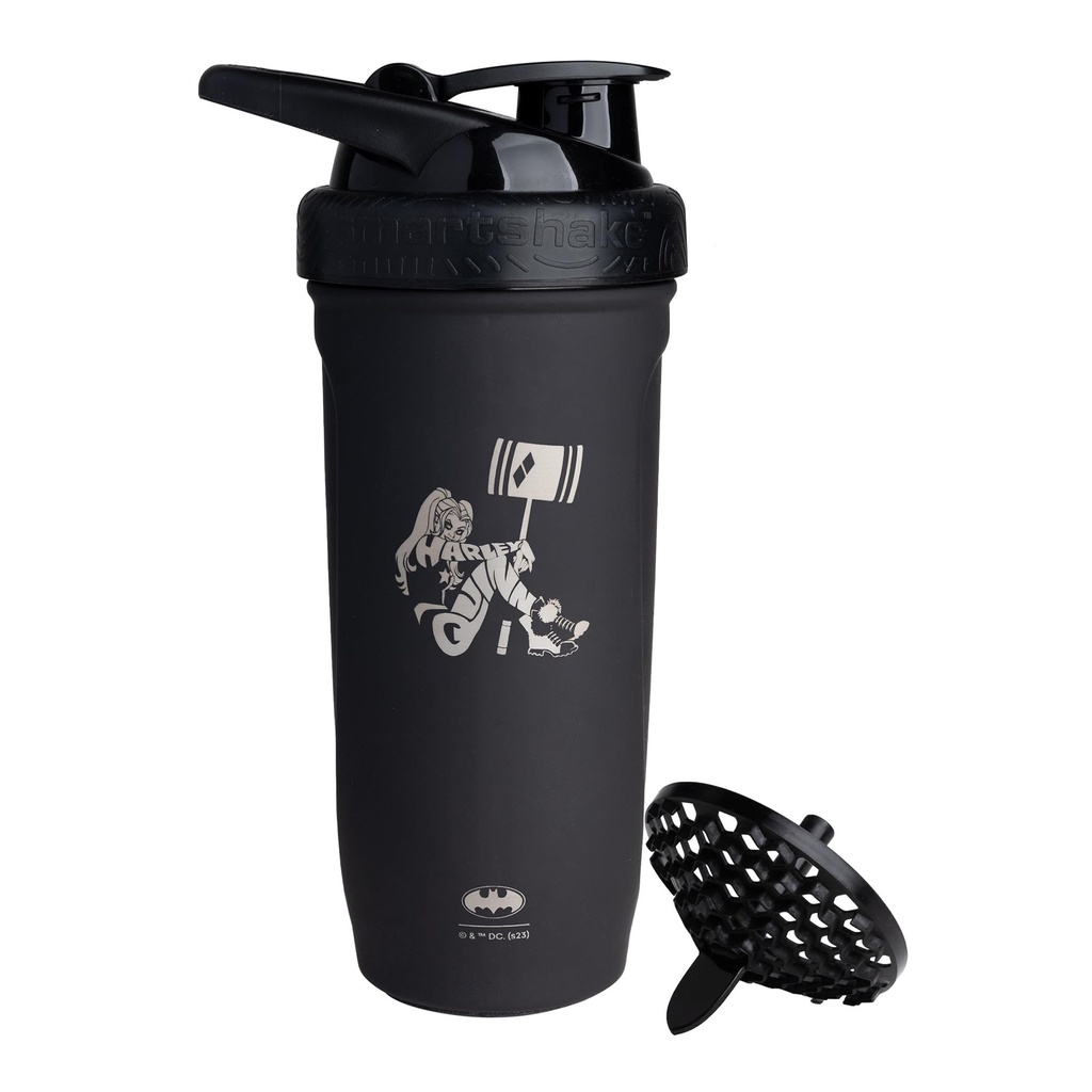 Smartshake DC COMICS Reforce Stainless Steel Protein Shaker Bottle 900 ml | 30 oz - Leakproof Screw-on Lid - BPA Free – Unisex - Non Insulated - Harley Quinn Logo