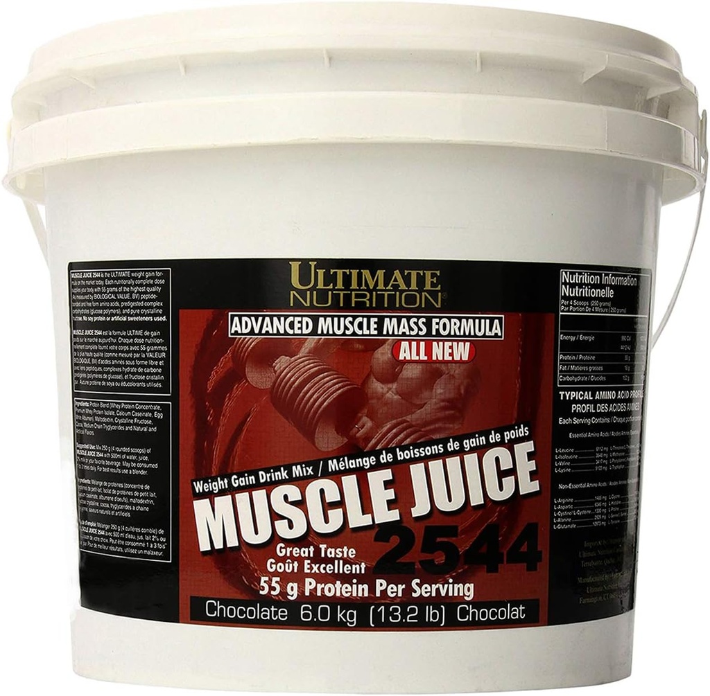 Ultimate Nutritie Muscle Juice, Greutate Gain Drink Mix - Mass Gainer Pudră de antrenament pentru bărbați și femei - Supliment pentru Lean musculare de creștere și sprijin imunitar cu 55g Proteina - Ciocolata, 13.2lb