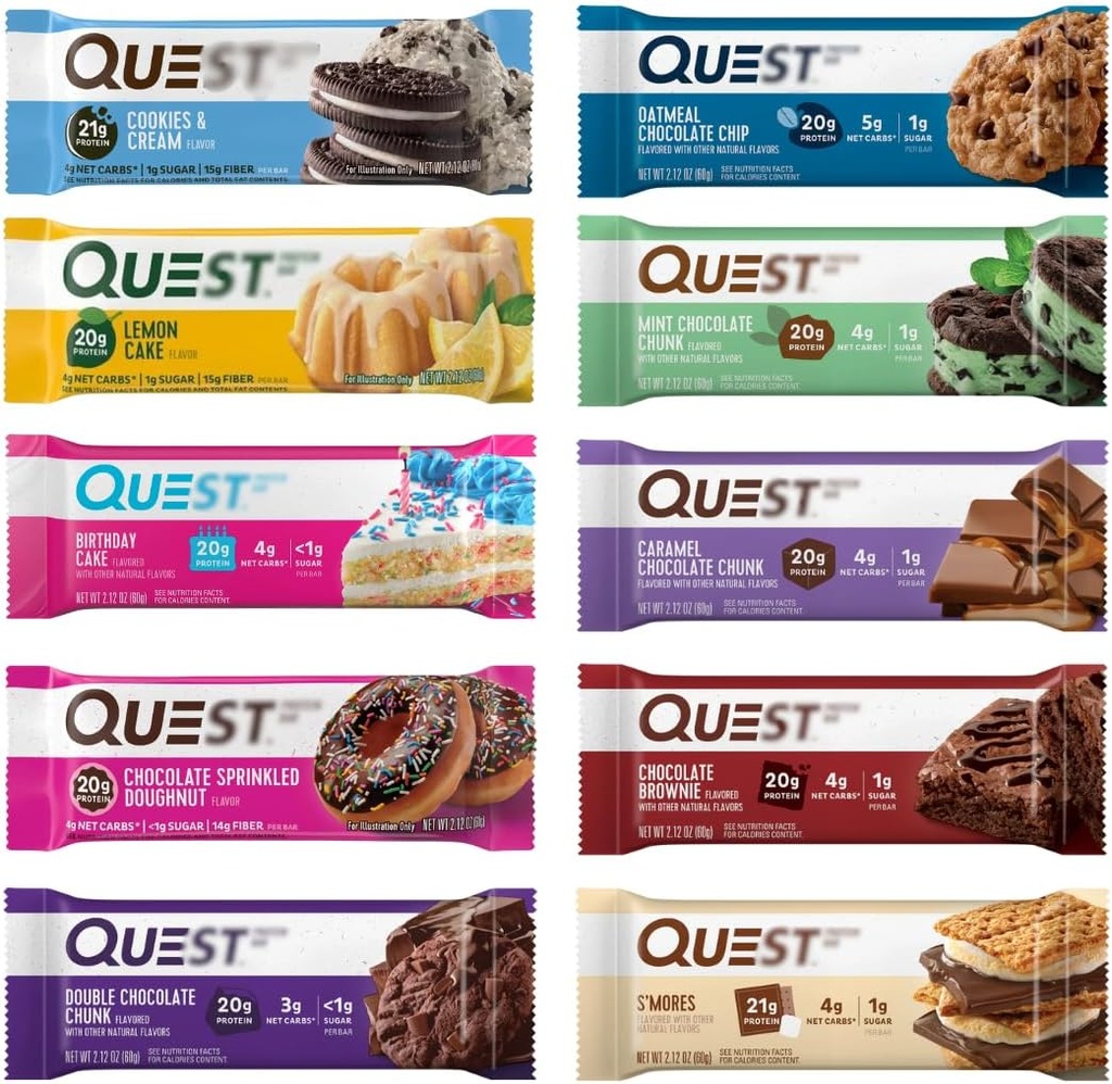 Nutrition Protein Bars, Pacote variado de 10 sabores - alta proteína, baixo carbono, sem glúten, Keto Friendly - 2.12 Oz Bars - 12 Count