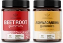 HERBAMAMA Beet Erroa eta Ashwagandha Kit - 12000 mg Beet Erroa piper beltzekin eta 2000 mg Ashwagandha Erroko Gummies - Vegan, Gelatin-Free, Non-GMO