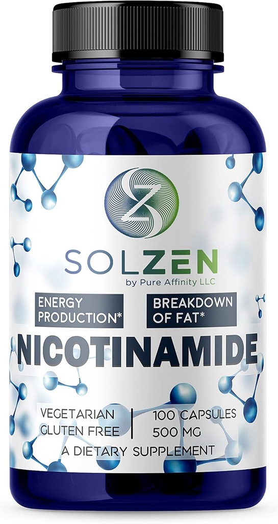 B3 Nicotinamide 500 מ"ג יעיל Flush-Free Niacin. Energy Booster, Cell Regenerator, That Supports Cognitive Decline, Anti-Aging and Helps Breaks Down Carbs & Fats (100 Count)