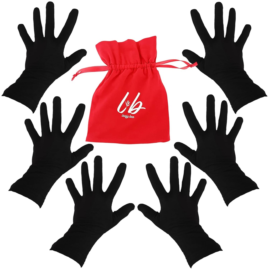 Bamboo Gloves for Eczema, Black, Small, Women, Dry Hands, Overnight Moisturizing Gloves, 3 Pairs