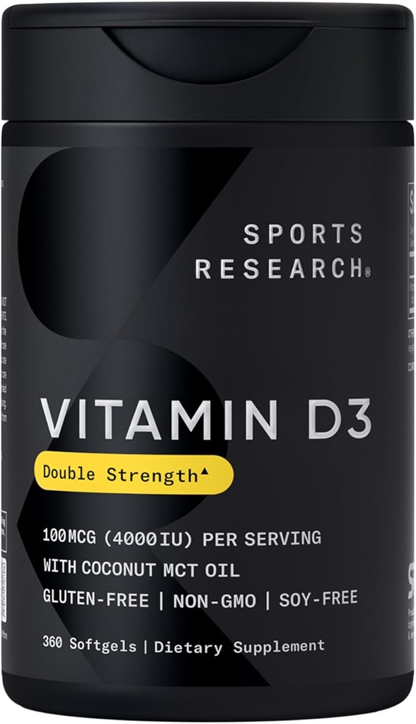 Research ทางการกีฬา  Vitamin D3-4000 IU กับ Cco MCT Telek MCT Teleft Recember D Supplement - Gluten Free Un-GMO soy Free - 360 Count Softgels