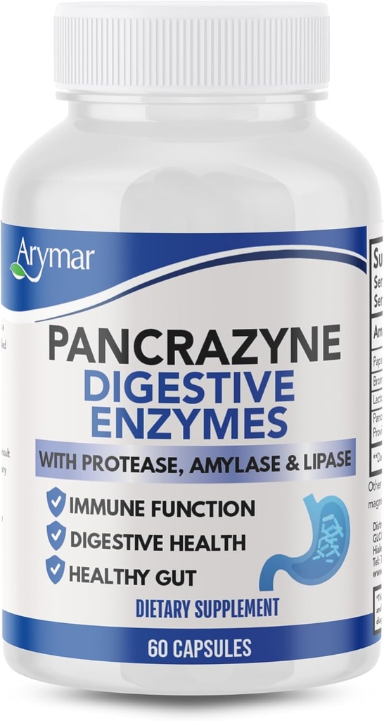 Arymar Pankrazyne Probiotika, Digestivní Enzymy s Amylázou, Protézou, Lipázou a Lactobacillus, Gut Health & Digestive Supplement, 60 Kapsle
