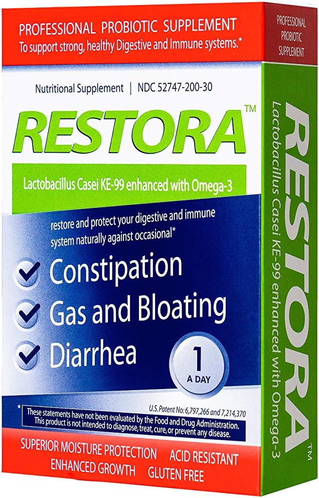 Restora Probiotic Supplement -Immunity Booster-Patented probiotic w omega 3, Gut Health Stabilizer Aumenta a resistência às doenças infecciosas -Inflamação de Calms