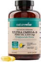 NatureWise Ultra Omega 3 Fish Oil 2200 mg - Trigliceride Form - Lemon Flavor - Wild-Caught Fish Oil + EPA & DHA - Supports Brain & Heart Health - Burpless, Non-GMO - 180 Softgels[3-Month Supply]