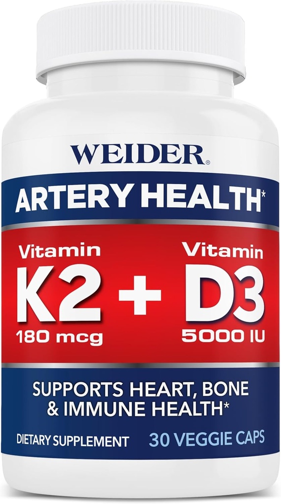 Weider Artery Health for Heart, Immune and Bone Support K2-vitaminnal (180mcg) és D3-vitaminnal (5000iu), 30 Veggie kapszula