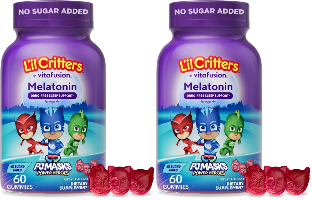 L'il Critters PJ Masks Melatonin Gummy Supplements, 60 Gummies (Pack of 2)