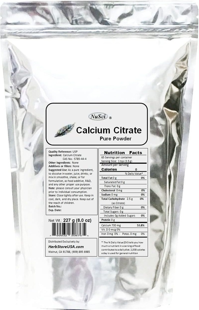 Calcium Citrate Powder Pure Bio-Saatavissa oleva muoto Kalsium (227 Gram (8, 0 oz))