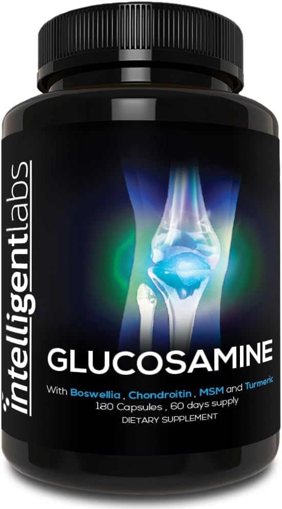 Intelligent Labs Glukosamiini ja Chondroitin High Strength Complex MSM 180 kapselia Immunojärjestelmän tuki Turmeric, Boswellia ja Quercetin Joint Care Lisäravinteet