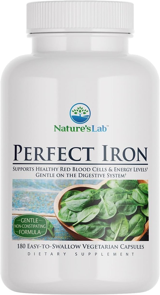 Nature's Lab Perfect Iron 25mg prehranska dopolnila - nežna nezaporna formula - podpira zdrave rdeče krvne celice in energijske ravni - 180 kapsul (6 mesecev dobave)