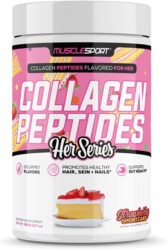 Musclesport Collagen Peptides - Hydrolyzed Grass Fed Collagen Powder Supplement - promove cabelos saudables, pel, unhas, conxuntos - 30 Serve (Strawberry Shortcake)