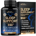 Sleeping Pills for Adults 550mg - Melatonin 3mg | Valerian Root for Sleep | L-Theanine | Magnesium - Natural Sleep Aid Supplement - Non-Habit Forming Rest Support - Lab Tested - 1/day, 2 Month Supply