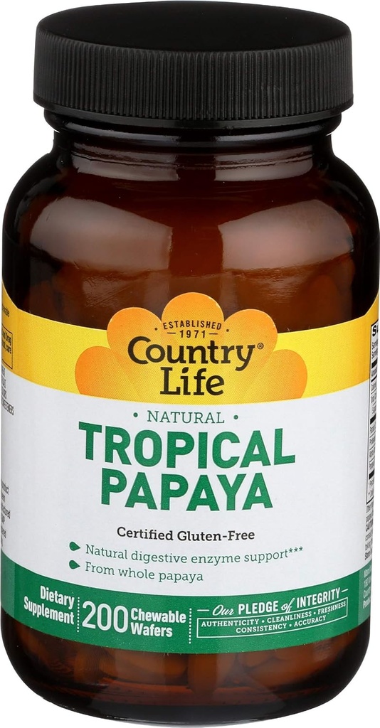 Country Life Papaya 25 MG Chewable, 200 CT