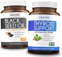 Thyroid Support & Black Seed Oil (1-Month Supply) Black Seed Thyroid Boost - Thyroid Support (60 cápsulas) Suplemento para a saúde e Black Seed Oil (60 cápsulas)