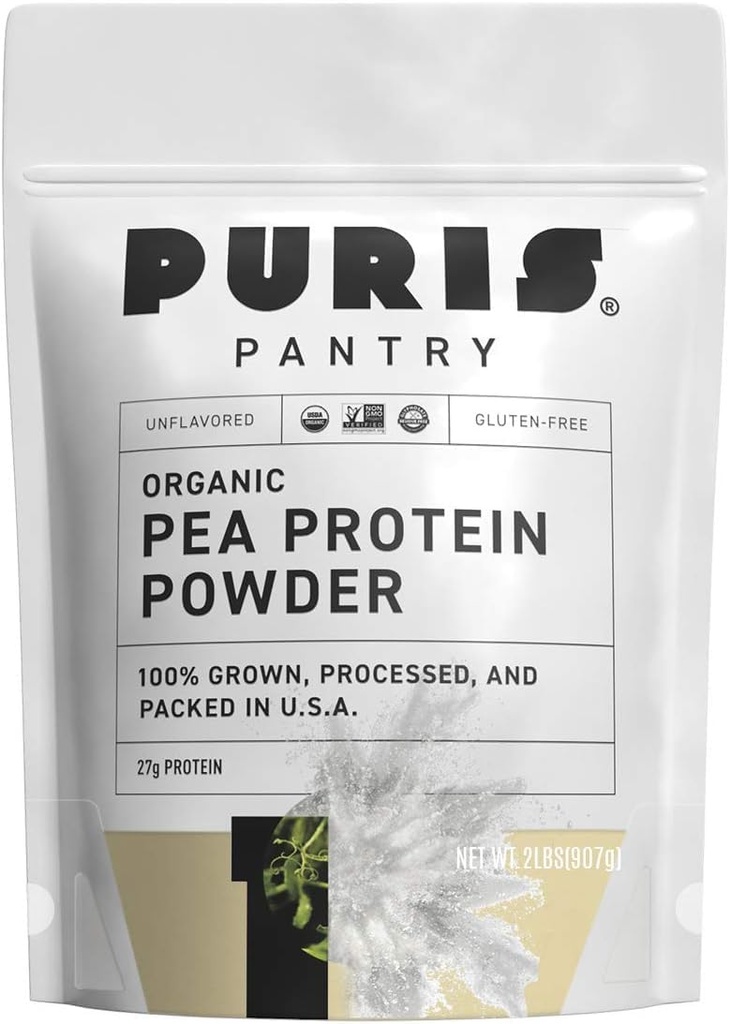 PURIS ® Organic Pea proteino milteliai, 100% Pagaminta JAV, 2 LB Unfavored, Sertifikuotas Ekologiškas, Vegan, Gluten Free, Pieny Free, Non GMO, Plant-based proteinas, Keto, BCAA (2 Svaras (Pakelis 12), Unfavored)