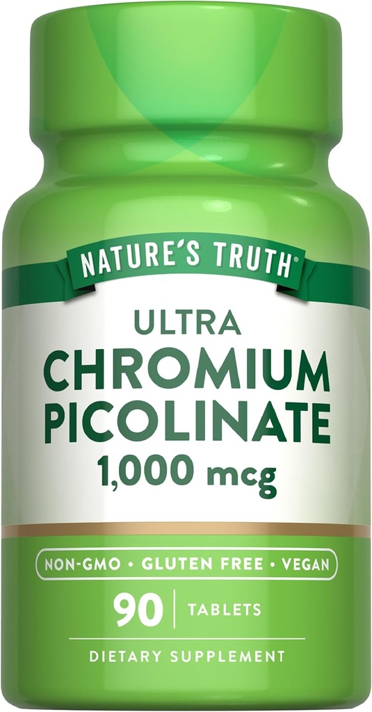 Nature's Truth Ultra Chromium Picolinate 1000mcg | 90 tabletti | Vegan, mitte-GMO ja gluteenivaba toidulisand