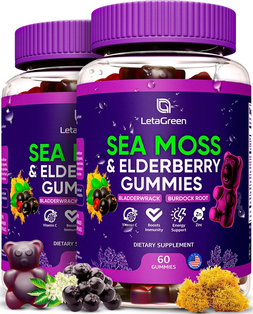 İrlandiya Sea Moss Gummies – Sea Moss Bladderwrack Burdock Yaşlıberry – 60 Vegan Seamoss Ayılar – Vitamin C və oksigen ilə Ummies (Böyük 2)