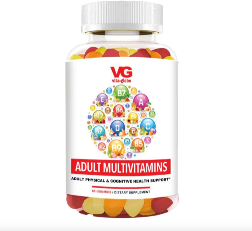 VITA GLOBE Adult Multivitamin Gummies - Vitaminlər C, D, E, B6, B12, Folate & Biotin ilə Gənclər Enerji, Immune Health & Metabolism Support - 60 Gummies (Paket 1)