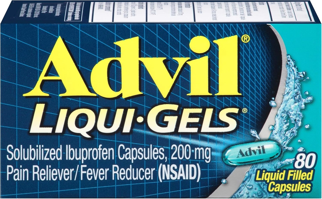 Advil Pain Reliever/Fever Reducer, 200mg Solubilized Ibuprofen (80-Count Liqui-Gel Capsules, Pack of 2)