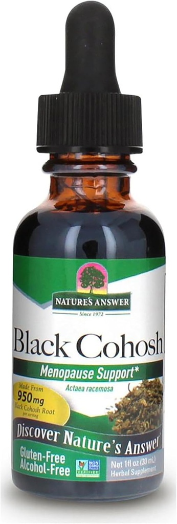 Nature's Answer Organic Alcohol Free Black Cohosh Extract 1 Ounce for Menopause Support - Kosher, Gluten-Free Menopause Hot Flashes - Suplementos para mulleres, USA Made